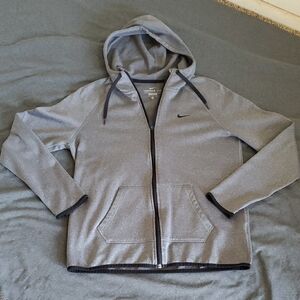 Nike Zip Up Hoodie Gray Black Trim Sz M Therma-Fit Thumb Holes 🔥